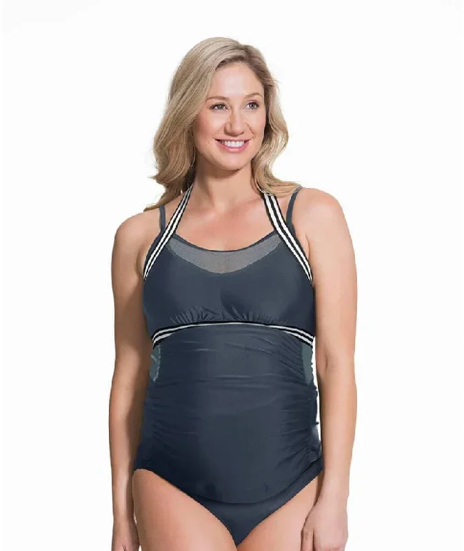 Rosewater Chinotto Maternity Tankini Swimwear Set -  Grey