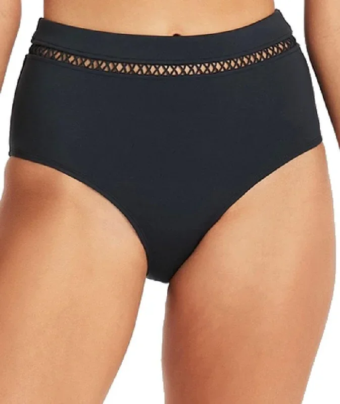 Sea Level Lola Shimmer High Waist Bikini Brief - Charcoal