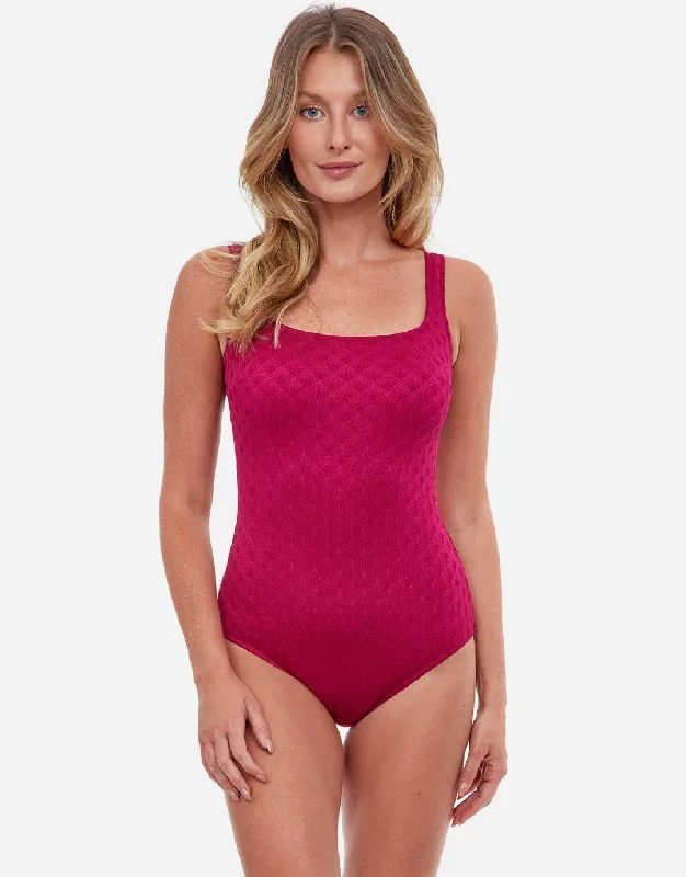 Sea Shells Square Neck Swimsuit - Dark Cherry