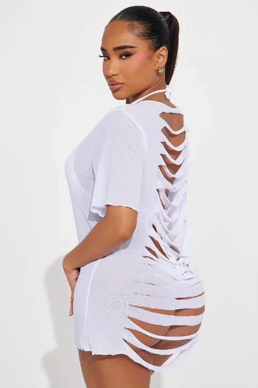 Shaina Ripped Cutout Mesh Cover Up - White