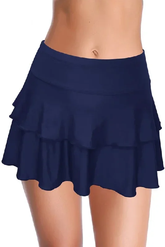 Swim Skirt Double Ruffle Hem Bikini Bottom