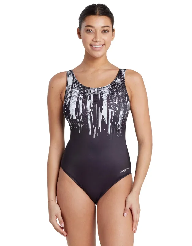 Shimmer Scoopback Swimsuit - Black/White