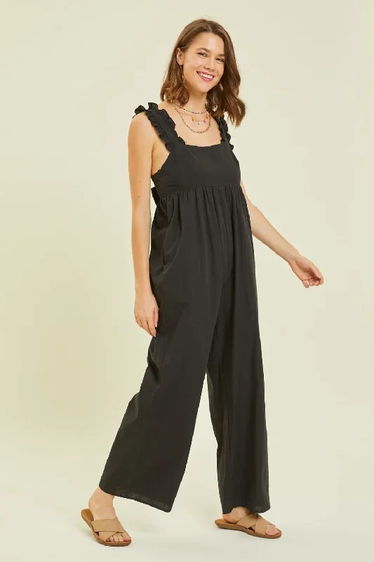 Sunset and Swim  Plus Size Ruffled Strap Back Tie Wide Leg Jumpsuit