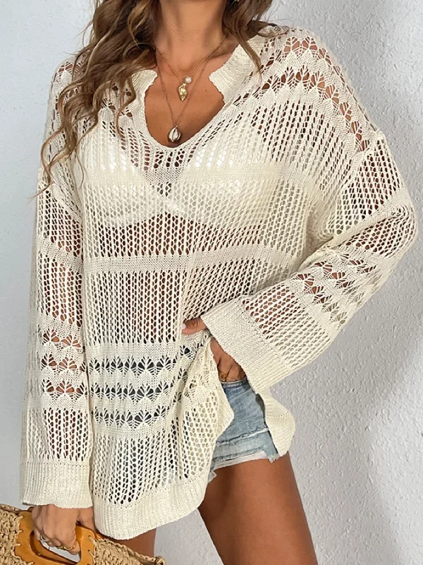 Sunset Vacation  Cutout Notched Long Sleeve Cover-Up