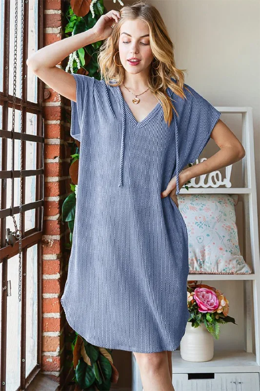 Sunset Vacation Plus Size Ribbed Short Sleeve Hooded Dress