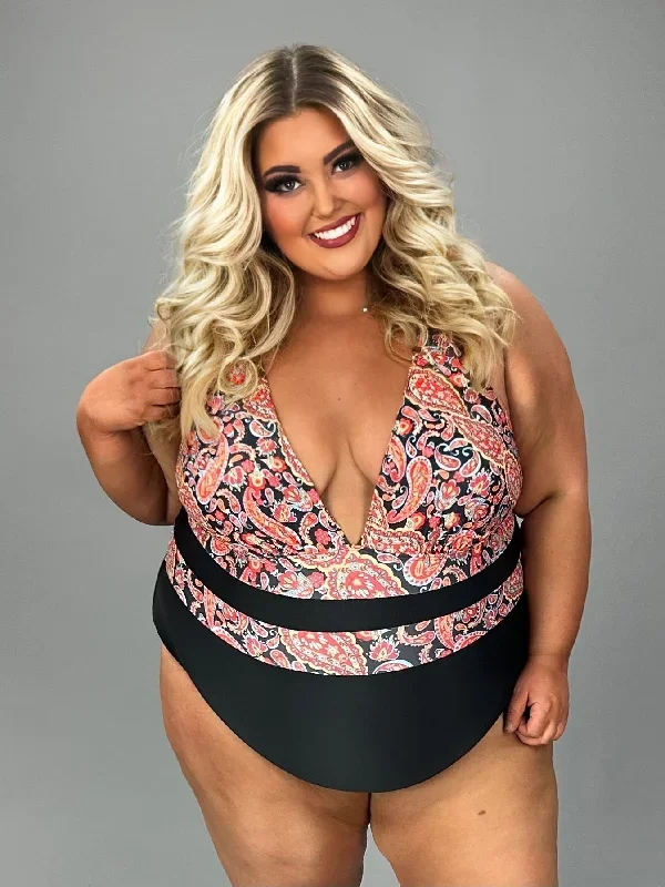 SWIM-I {Sunny Business} Black/Red 1 Piece Swimsuit EXTENDED PLUS SIZE 4X