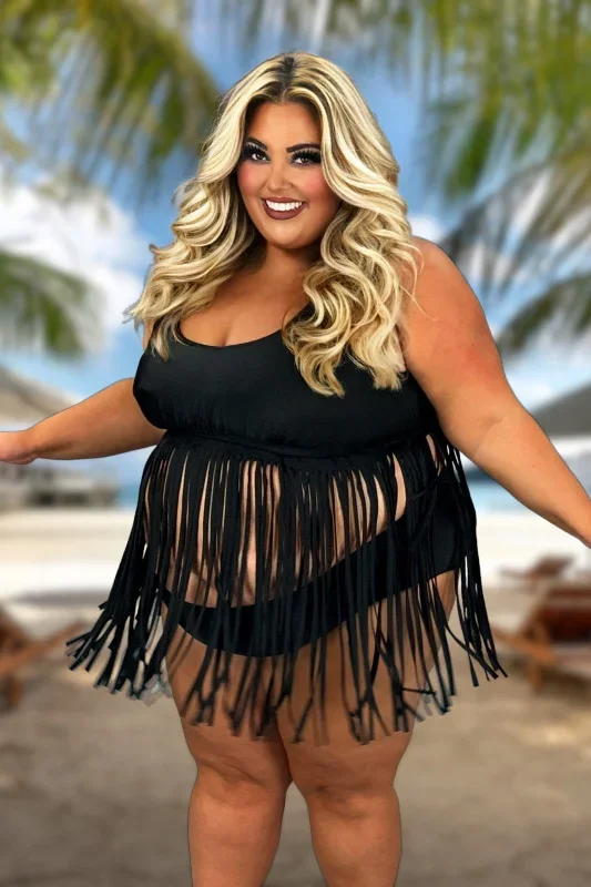 SWIM-M {Fringed Beauty} Black Fringe 2 Piece Swimsuit EXTENDED PLUS SIZE 4X