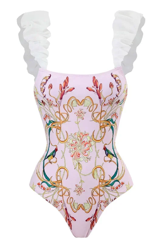 Taille haute Une Pièce Maillot de bain imprimé rose