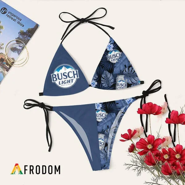 Tropical Floral Busch Light Triangle Bikini Set Swimsuit