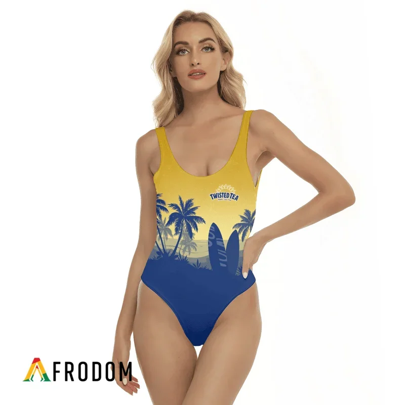 Twisted Tea Palm Tree Surfboard One-piece Swimsuit