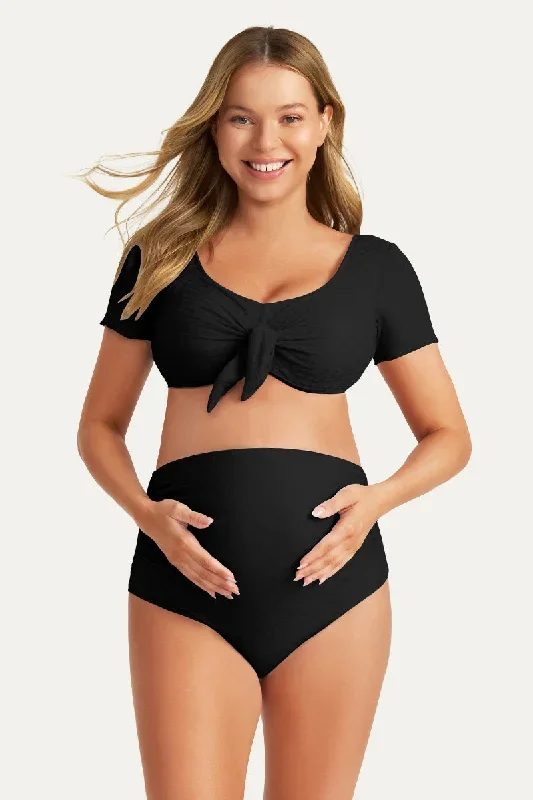 Two Piece Sleeved Tie Knot Maternity Swimwear