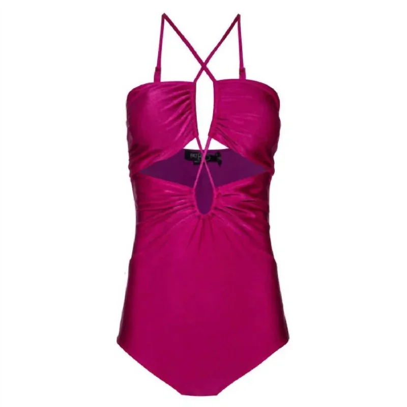 Women Adjustable Strap One Piece Swimsuit In Bright Pink Fuchsia