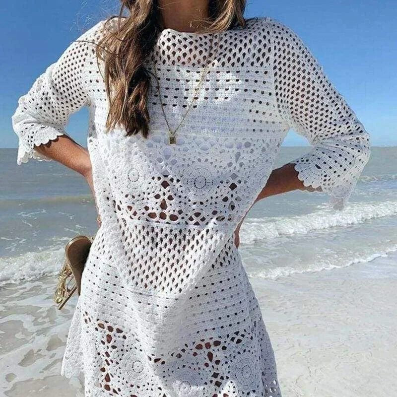 FashionSierra - Women Lace Crochet Bikini Cover Up Swimwear Bathing Suit Summer Beach Mini Dress