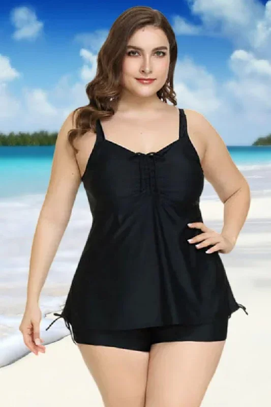 Black Ruched Center Black Briefs Bathing Suit Tankini Set