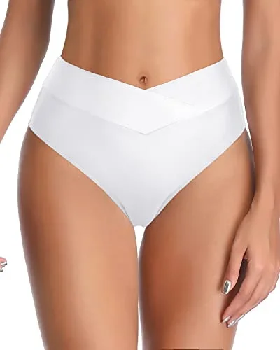 High Cut Tankini Brief High Waisted Bikini Bottom-White