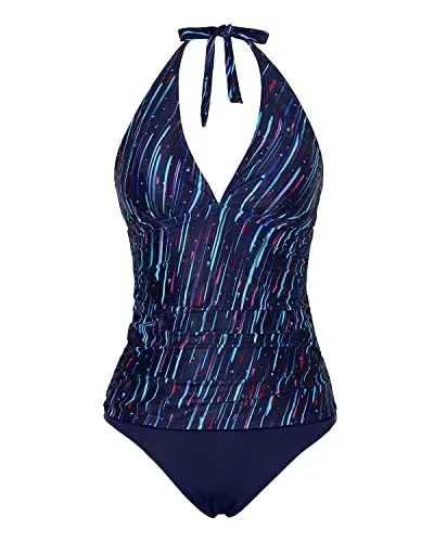 V Neck Ruched Tankini Swimsuits For Pregnant Women-Navy Blue