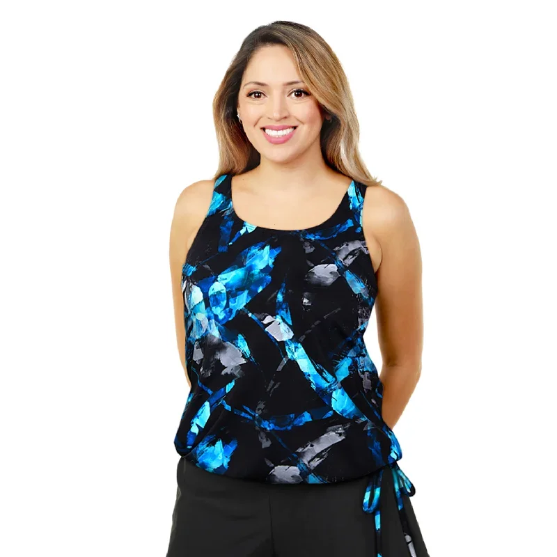 Women's Long Swimwear Top by Topanga  - Azure Brushstrokes