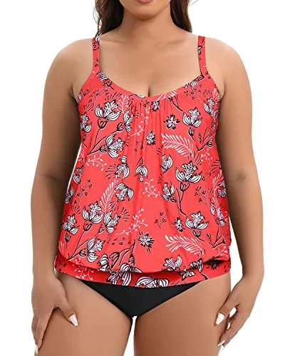 Maternity Swimsuits With Blouson Design For Women-Red Floral