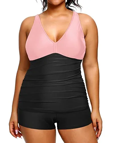 Womens Plus Size Swimsuits Tummy Control Tankini Two Piece Athletic Swimwear