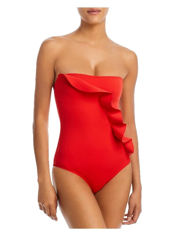 Womens Ruffled Nylon One-Piece Swimsuit