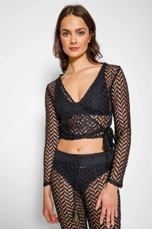 Zuma Long Sleeve Crochet Wrap Top